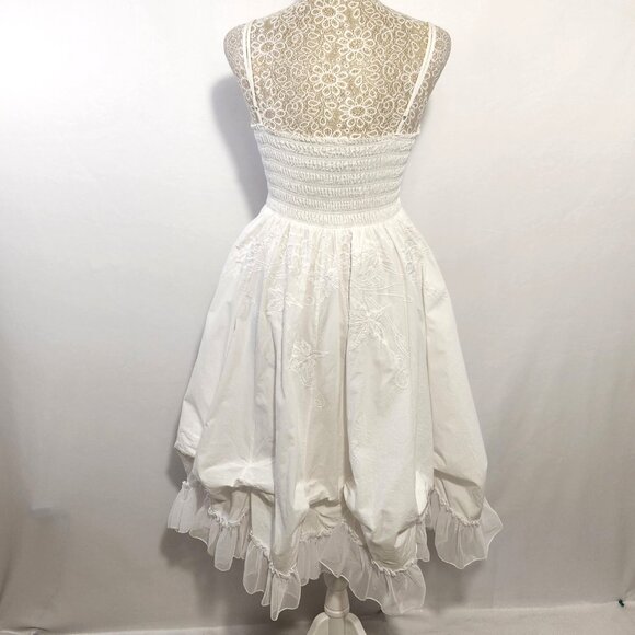 Forever 21 Size Small White Embroidered Ruched Tulle Hem Smocked Midi Dress - Picture 10 of 16